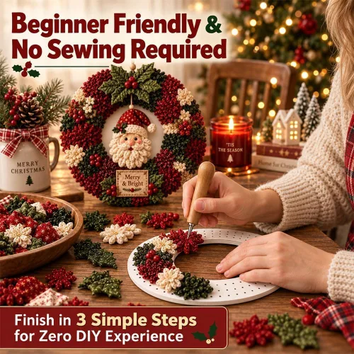 Vista 4 de Kit de corona de tela de Navidad para bricolaje, arte sin coser