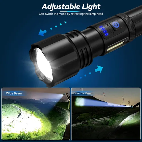 Vista 5 de Sigoobal Linterna LED recargable de alto lúmenes, 99,000 LM, linterna potente súper brillante, luces de flash de alta potencia, linternas de mano