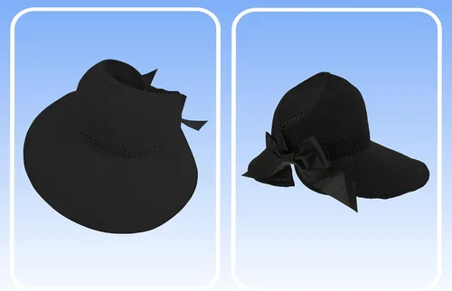 Vista 2 de Visera solar de paja para mujer, sombrero de playa con protección UPF 50+, ajustable, gorra de cola de caballo plegable enrollable con correa