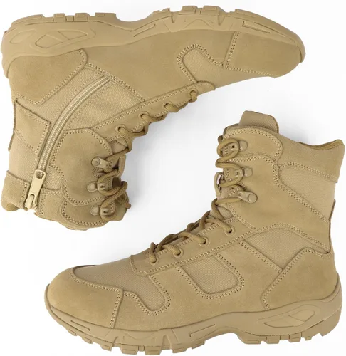 Vista 9 de QUNLON Botas de combate militares tácticas ligeras desierto selva ejército trabajo al aire libre motocicleta botas cremallera lateral