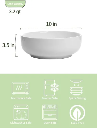 Vista 2 de Onniyor Ensaladeras grandes de porcelana, cuencos grandes de 110 onzas (10 pulgadas), juego de cuencos resistentes para pasta, cuencos para mezclar
