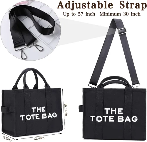 Vista 5 de JQWSVE Bolsas de lona para mujer bolso de mano con cremallera bolso cruzado de lona para oficina viajes escuela