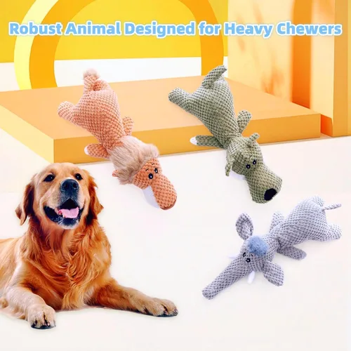Vista 2 de Juguete para perro, animal robusto diseñado para masticadores pesados, juguete de peluche grande para perro, juguete chirriante duradero