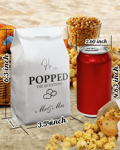 Vista 6 de 48 bolsas de palomitas de maíz con texto en inglés «He Popped the Question», para compromiso, despedida de soltera, regalos de boda, resistentes a