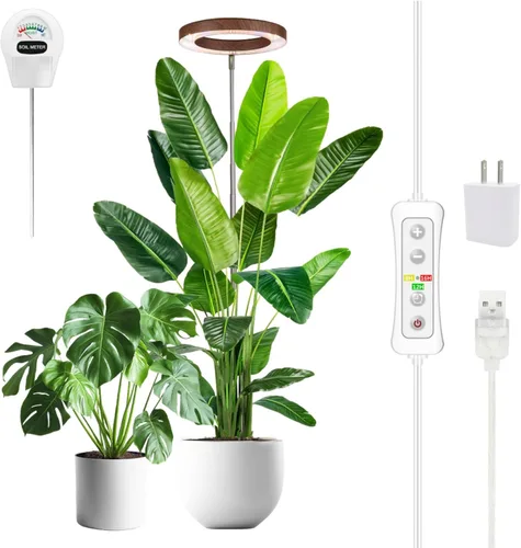 Vista 22 de yadoker - Luz de cultivo de plantas, luz LED de espectro completo para plantas de interior, lupa negra, altura ajustable, temporizador automático