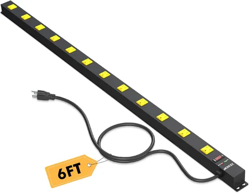 Vista 10 de Regletas de alimentación largas de 12 tomas de corriente amplias con regleta de cable de 4 pies Heavy Duty Industrial Power Strip Surge Protector