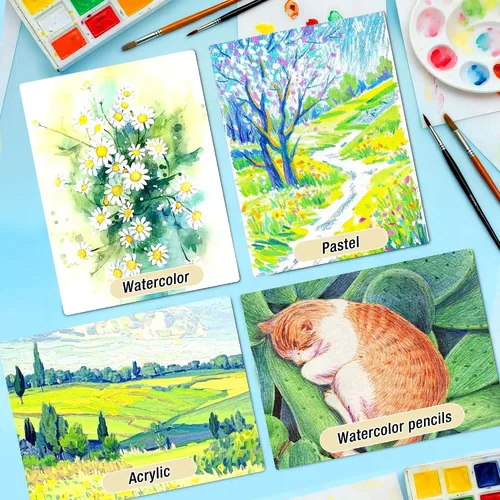 Vista 3 de Bloc de papel de acuarela de 9 x 12 pulgadas (140 libras/300 gsm) – Cuaderno de bocetos para artistas sin ácidos, papel pesado prensado en frío