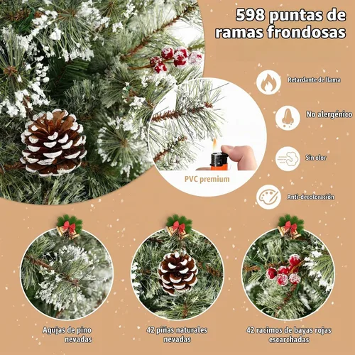 Vista 5 de Goplus Árbol de Navidad de 6 pies preiluminado artificial, árbol de Navidad con bisagras con conector de alimentación rápida de 360°, 350 luces LED