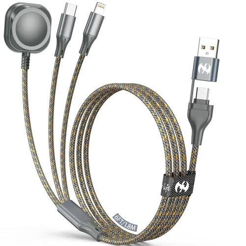 Vista 7 de IDISON Cable de carga múltiple (paquete de 3 de 4 pies), cable de carga 3 en 1, esencial de viaje, cable trenzado de nailon USB A/C, puerto USB A/C