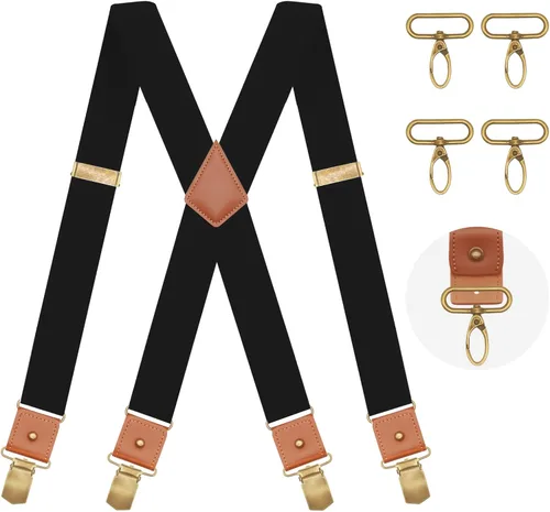 Vista 44 de MENDENG Tirantes de gancho giratorio de bronce vintage con 4 tirantes ajustables para hombre