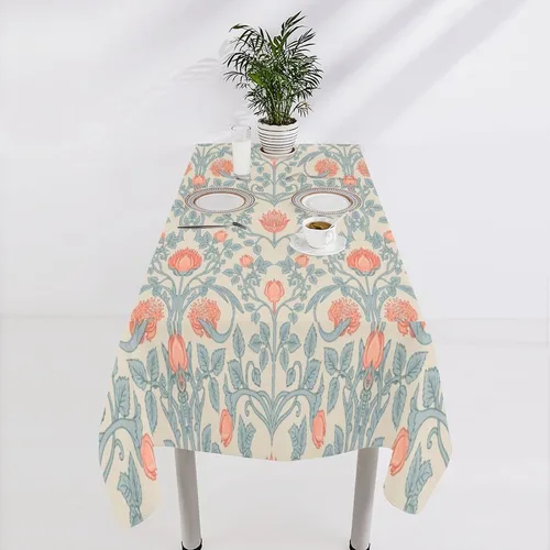 Vista 51 de Mantel Floral Retro de Pájaros, Diseño Original Bohemio William Morris Estampado Cubierta de Mesa para Hogar Picnic Fiesta Comedor Cocina William