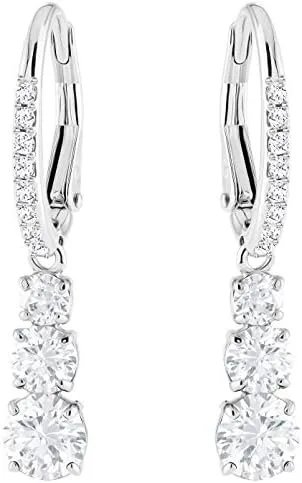 Vista 3 de Swarovski Pendientes Attract Trilogy Redondos, Blanco, Bañado en Rodio, Cristal