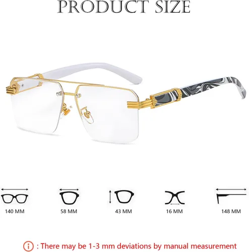 Vista 7 de Bsreyeop Lentes de sol cuadrados de aviador para mujeres y hombres, medio marco, lente de corte de diamante, lentes clásicos degradados