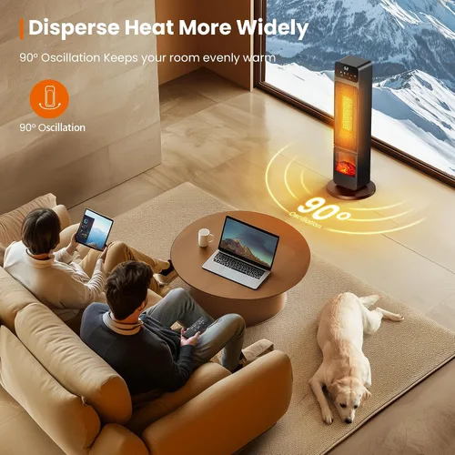 Vista 3 de Calentadores de torre para uso en interiores, calentador eléctrico de chimenea de 750 W/1500 W, llama 3D, calentador y ventilador con oscilación