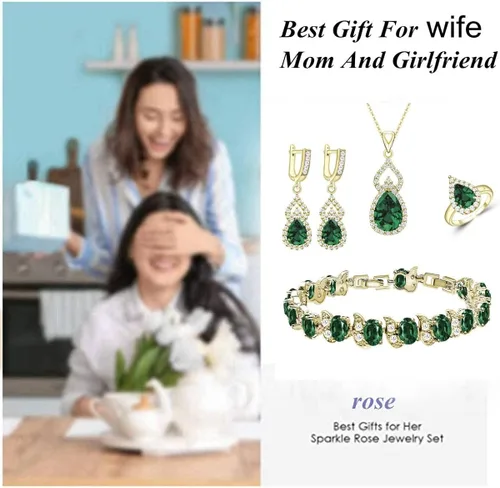 Vista 2 de LMXXVJ Juego de joyas para mujer collar chapado en platino anillo abierto aretes pulsera para cumpleaños aniversario día de la madre regalos