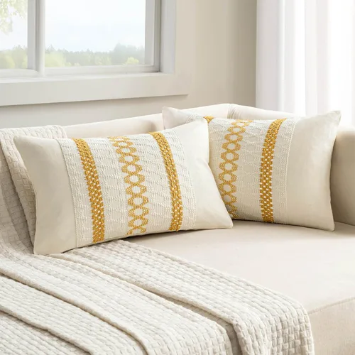 Vista 35 de MIULEE Fundas de almohada lumbares decorativas bohemias, cojín de algodón retro, tejido rustico de macramé para el hogar para cama, sofá, silla, Azul