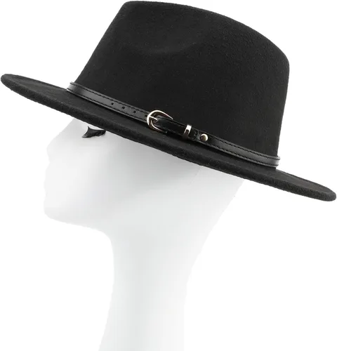 Vista 7 de Melesh. - Sombrero de fieltro clásico, de ala ancha y cinturón con hebilla, tipo Fedora.