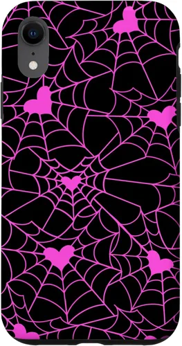 Vista 24 de Carcasa para iPhone 11 con diseño de telaraña, color rosa y negro
