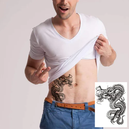 Vista 4 de Tatuajes temporales de manga de pez dragón, tatuajes temporales de dragón de pez falso, tatuajes de medio brazo y mangas de tatuaje extra grandes