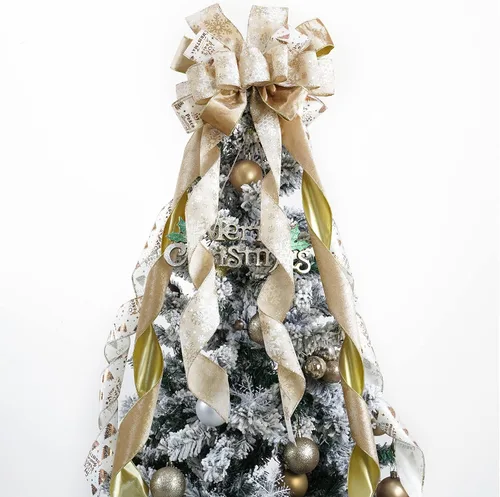 Vista 17 de MEEDEE Adorno Superior Azul para Árbol de Navidad de 12" de Ancho Lazos de Navidad con Purpurina Lazo de Cinta de Copo de Nieve Lazos Superiores