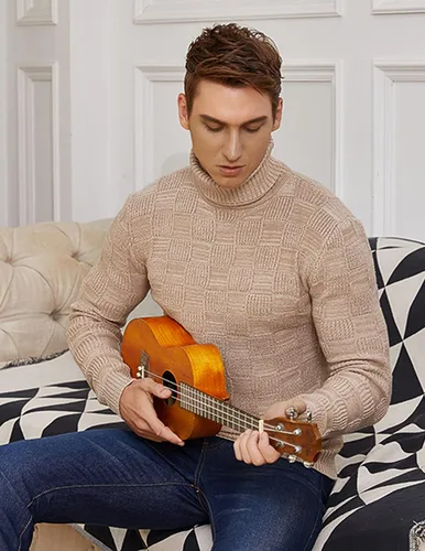 Vista 6 de COOFANDY Suéter de punto de cuello alto para hombre
