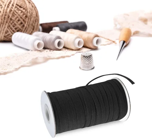 Vista 7 de Coopay Bandas elásticas planas de 40 yardas de largo, 1/2 pulgada de ancho, cuerda elástica plana para coser proyectos de bricolaje, artes y Negro