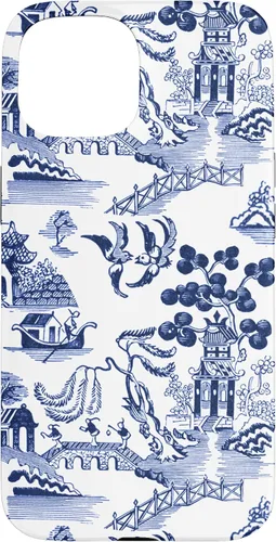 Vista 6 de iPhone 14 Pro Preppy Azul y Blanco Willow Patrón Chinoiserie Toile Case
