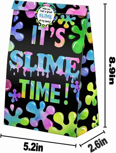 Vista 4 de 24 bolsas de golosinas de slime, bolsas de dulces con calcomanías, bolsas de regalo de limo con temática de limo para fiestas de cumpleaños