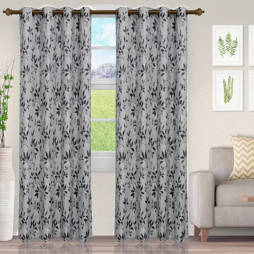 Vista 5 de Superior Ghera - Cortinas de jacquard con detalles de ventana, perfectas para habitación familiar, dormitorio, hojas, naturaleza con ojales