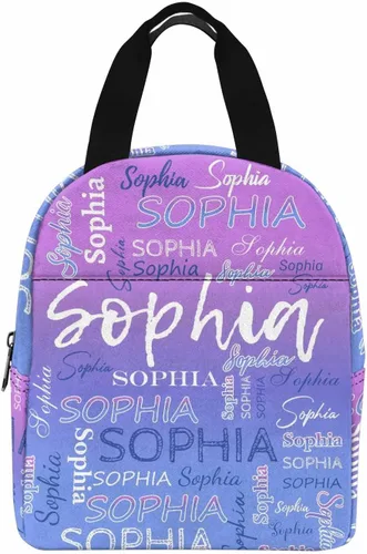 Vista 39 de InterestPrint Bolsa de almuerzo con nombre personalizado para hombres y mujeres, color rosa, blanco y negro, con lunares personalizados, enfriador