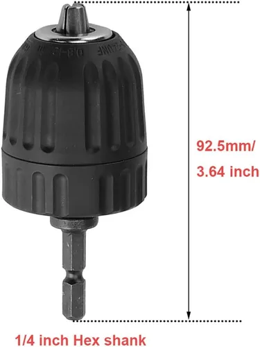 Vista 4 de Adaptador de conversión de cambio rápido para portabrocas sin llave con capacidad de 0,8 mm a 10 mm, montaje de 3/8-24UNF, con vástago hexagonal