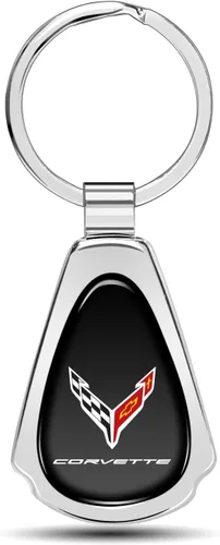 Vista 8 de iPick Image for Chevrolet Corvette C8 Black Dome Metal Teardrop Key Chain