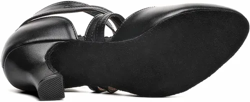 Vista 4 de Zapatos de carácter con correa cruzada negra para mujer, zapatos de baile de salón de baile de salón de baile de salón de boda