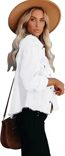 Vista 3 de Jayscreate Chaqueta de mezclilla ligera de gran tamaño con bolsillos para mujer