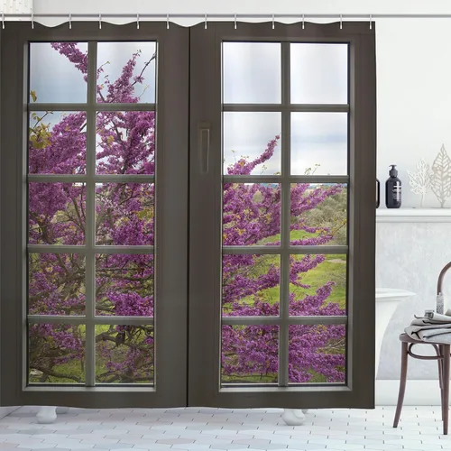 Vista 87 de set de cortina para baño decorativa de tela de poliéster con ganchos