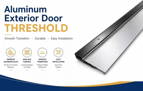 Vista 2 de Umbral de puerta de aluminio para puerta de entrada, umbral de puerta ajustable resistente para uso residencial (plata, 5-9/16