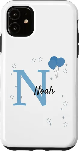 Vista 5 de iPhone 14 Noah Motif with Boys Name - Funda con aspecto azul