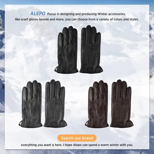 Vista 6 de Alepo Genuine Sheepskin Leather Gloves for Men, Winter Warm Touchscreen Texting Cashmere Lined Driving Motorcycle Gloves
