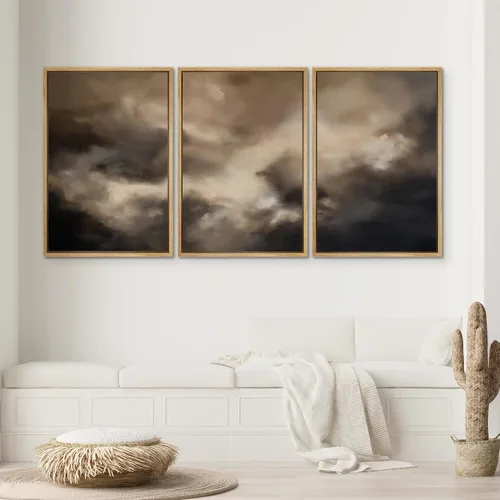 Vista 2 de SIGNWIN Lienzo enmarcado para pared, juego de arte dramático de cielo tormentoso, ilustraciones de paisaje nuboso Moody, arte moderno decorativo