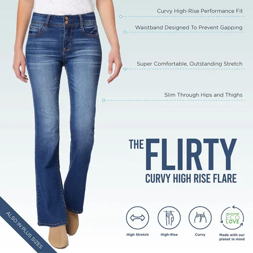 Vista 4 de WallFlower Jeans coquetos con curvas para mujer de tiro alto Insta Stretch Juniors (estándar y Plus)