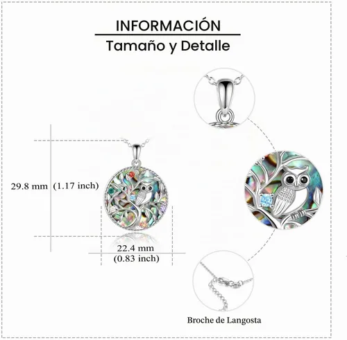 Vista 5 de Collar de Plata de Ley con Búho y Árbol de la Vida, Colgante de Búho, Joyería, Regalos para Mujeres