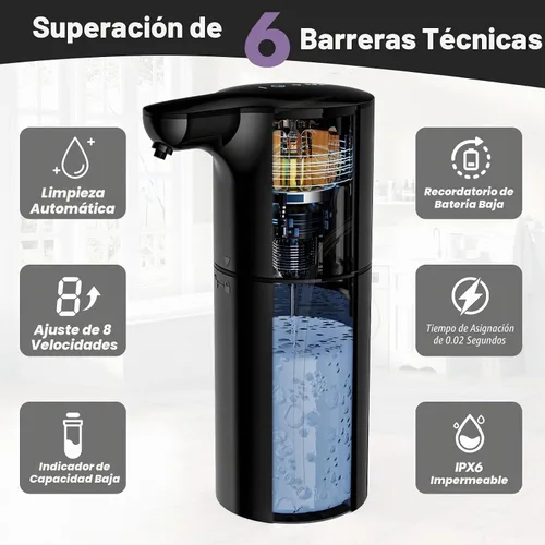 Vista 2 de Dispensador de jabón líquido automático YIKHOM, dispensador de jabón para platos con control de volumen ajustable de 8, 15.37 fl oz/450mL