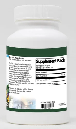 Vista 2 de Terravita Raíz Bandera Azul - 450 mg (100 Cápsulas, ZIN: 516929) - Paquete de 3