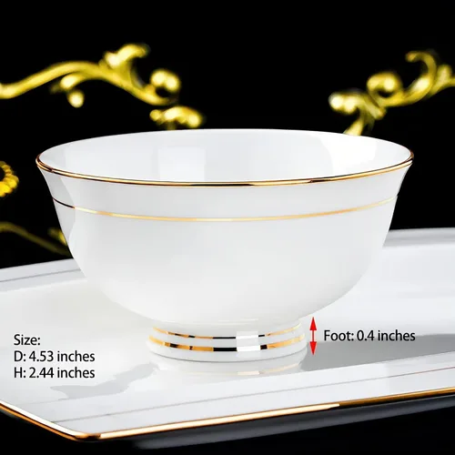 Vista 4 de Tazones de cerámica para sopa – Cuencos pequeños con borde dorado de 10 onzas – Porcelana de hueso premium – para helado, arroz, guarnición