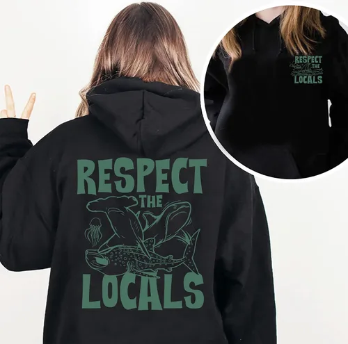 Vista 5 de CURTIZON Respect The Locals - Sudadera con capucha de tiburón, diseño inspirado en el océano