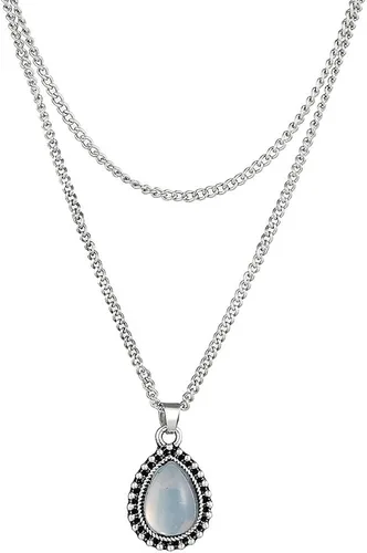 Vista 3 de fxmimior Collar con colgante de gota de plata con barra en capas simple y cuello en V para mujer, Metal