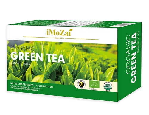 Vista 3 de Imozai Bolsas de té verde orgánico, 100 unidades, envueltas individualmente