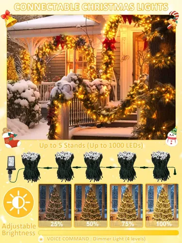 Vista 3 de 2025 Nuevas Luces de Navidad Conectables con Control de Voz para Interiores/Exteriores, 200 LED 23.1 mt Extensibles, Cadena de Luces de Navidad