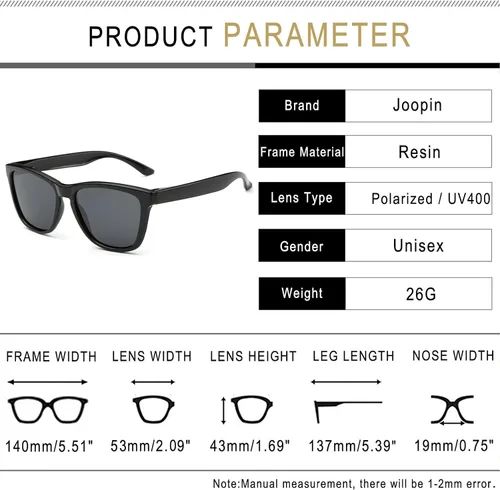 Vista 5 de Joopin Gafas de sol cuadradas polarizadas con protección UV para hombre y mujer