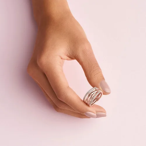 Vista 5 de PANDORA Anillo de circonita cúbica entrecruzada en rosa, Metal, Zirconia cúbica
